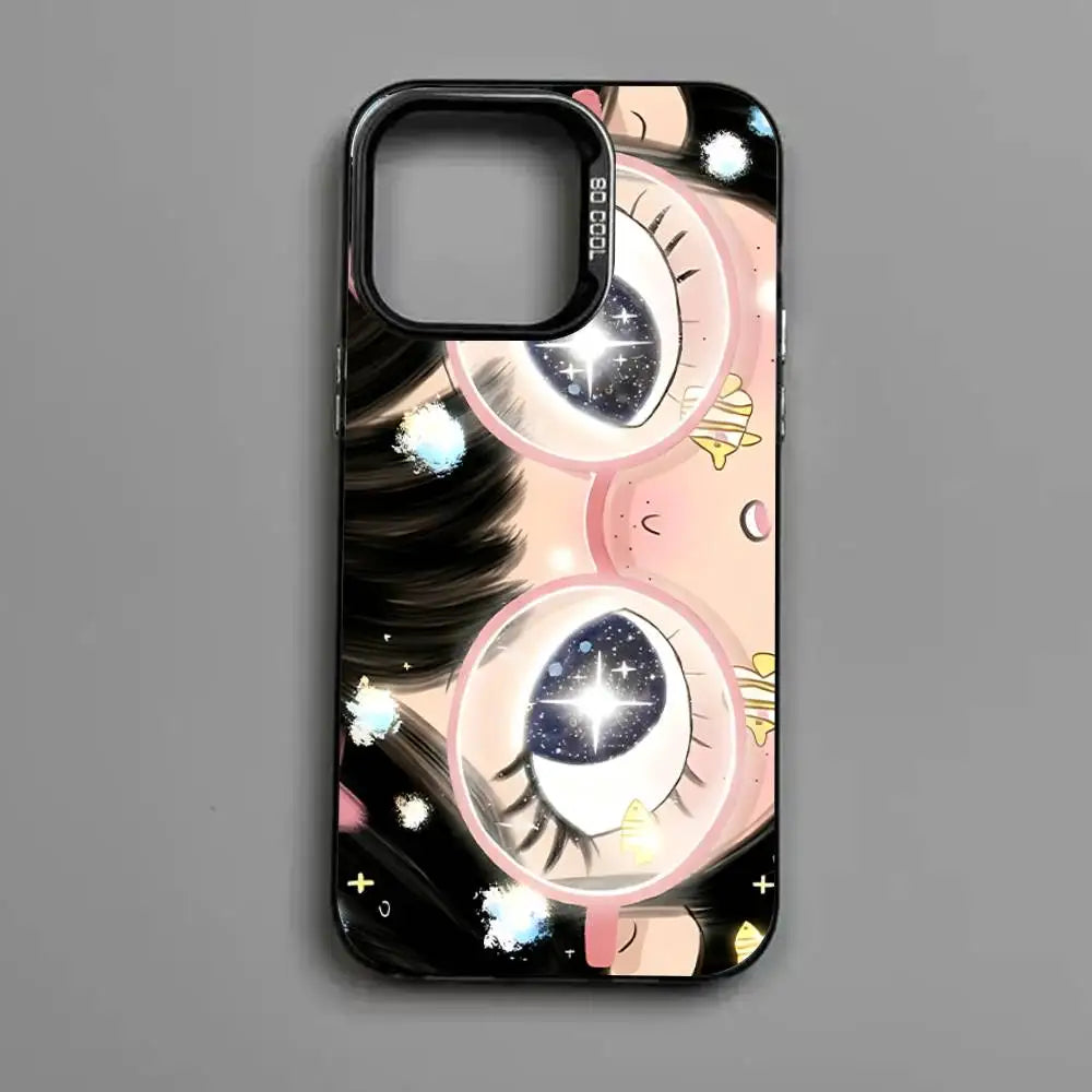 Kawaii Cute Black Big Eyes Cool Phone Case For IPhone 17 16 Plus Pro Max 15 14 13 12 11 Matte Colorful Covers