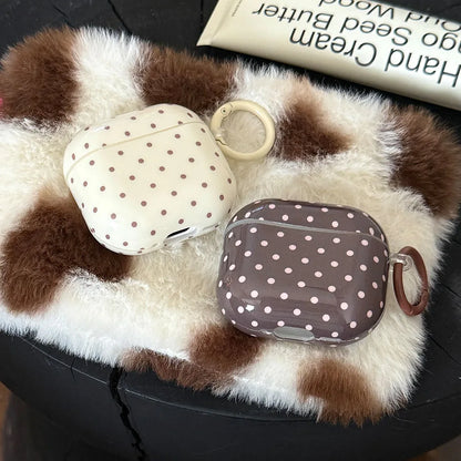 korea style cute polka dot white coffee color gloss soft shockproof fall protection cover case for apple airpods 1 2 3 4 pro 3 2