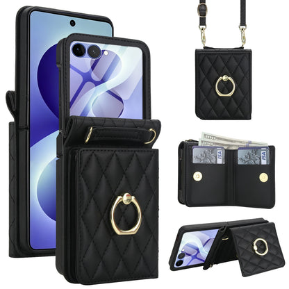 Crossbody Lanyard Leather Wallet Ring Holder Phone Case With Mirror Film For Samsung Galaxy Z Flip 8 7 6 5 4 3 Pocket Back Cover