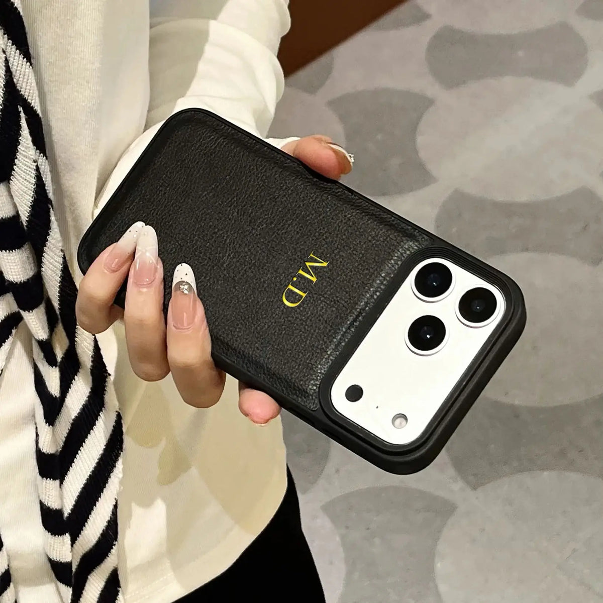 Personalized Luxury Faux Leather Custom Name Case for iPhone13 14 15 16 17 18Pro Max Plus Air Hot Gold Foil Embossed DIY Letters