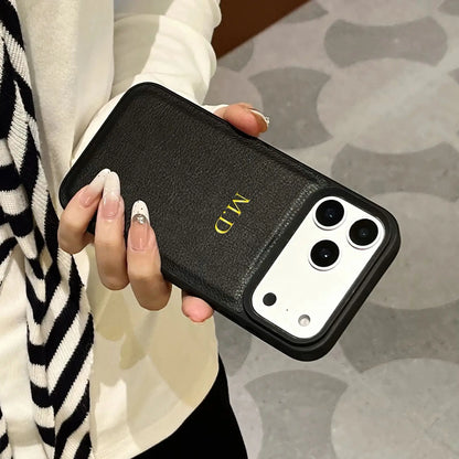 Personalized Luxury Faux Leather Custom Name Case for iPhone13 14 15 16 17 18Pro Max Plus Air Hot Gold Foil Embossed DIY Letters