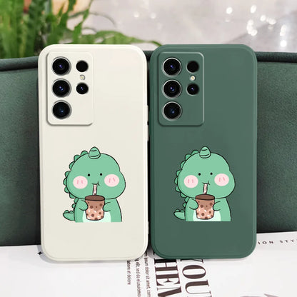 Milk Tea Dinosaur Phone Case For Samsung Galaxy S25 FE S24 S23 S22 S21 S20 S10 S10E Ultra Plus FE Note 20 Ultra Plus Cover
