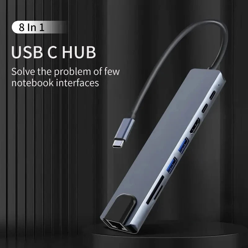 FANGTUOSI Usb 8 In 1 Type C 3 1 To 4k HdTV Hub Adapter With Sd Tf Rj45 Card Reader Pd Fast Charge For Macbook Notebook Computer