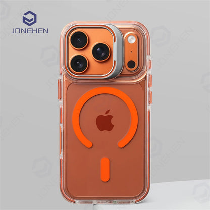 For Magsafe Hit Frame Magnetic Clear  Case For iPhone Air 17 Pro Max 17p 16 15 14 Pro Alloy Bracket Stand Anti-Drop Bumper Cover
