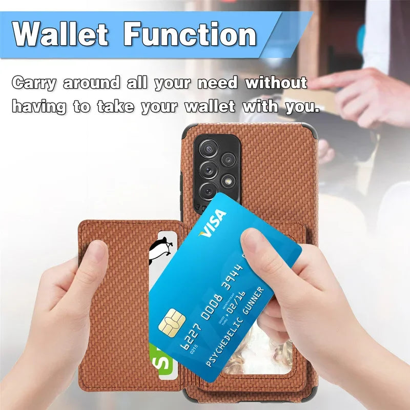 Carbon Fiber RFID Magnetic Leather Wallet Card Holder Case for Samsung Galaxy S25 S26 S22 Plus S21 S23 S24 Ultra S20 Fe Cover