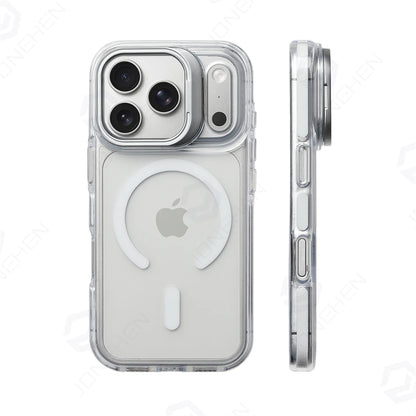 For Magsafe Hit Frame Magnetic Clear  Case For iPhone Air 17 Pro Max 17p 16 15 14 Pro Alloy Bracket Stand Anti-Drop Bumper Cover