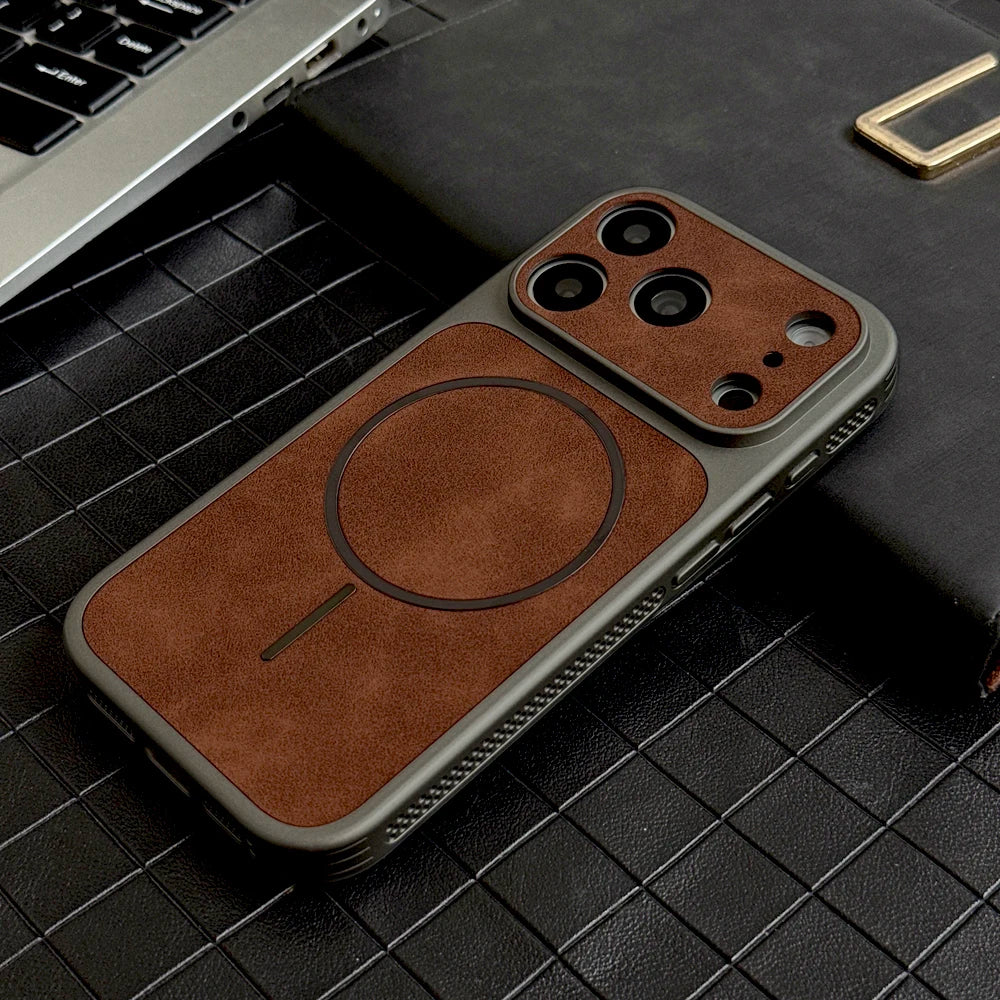 Luxury Faux Leather Case For iPhone 17 16 15 14 13 Pro Max 17Pro ProMax For Magsafe  Wireless Charge Heat Dissipation Full Cover