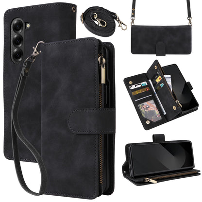Premium Leather Business Phone Case For Samsung Galaxy Z Fold 8 Zipper Wallet Card Slots Magnetic Flip Cover For Fold 7 6 5 4 3