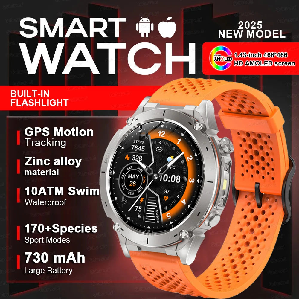 Outdoors TANK New GPS SmartWatch Man Dual-Band GNSS Military 10ATM Waterproof LED Flashlight Compass Altimeter NFC HD Call Watch