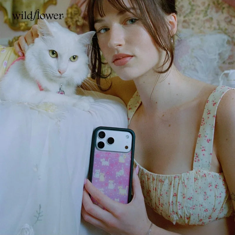 Wildflower Cute Cat Claire Drake Phone Case for iPhone 11 16 15 14 13 12 17 Pro Max Plus Air 17ProMax Ins Pink Kitten Cover