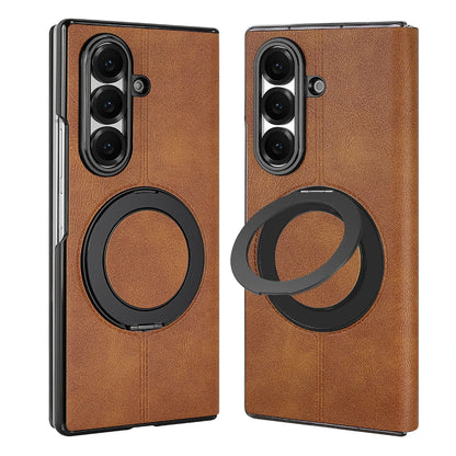 Magnetic Plain PU Leather Flip Phone Case With 360° Rotatable Ring Kickstand Holder for Samsung For Galaxy Z Fold 8 Ultra 7/6