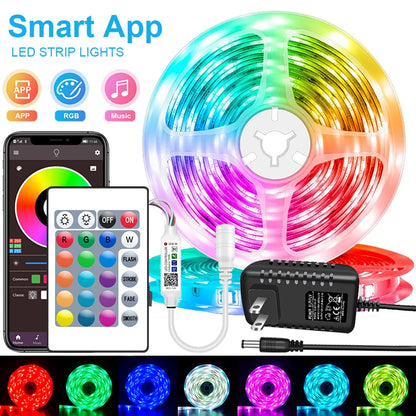 LED Strip Lights RGB 5050 LED Strips Bluetooth APP Control Color Changing DC 12V 30LEDS/M Per Meter For Bedroom Room Kitchen Bar