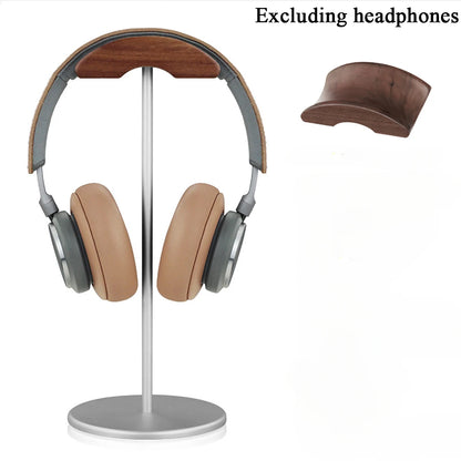 Black Walnut Wood & Aluminum Headphone Stand Nature Walnut Gaming Headset Holder with Solid Metal Base for Table Desk Display
