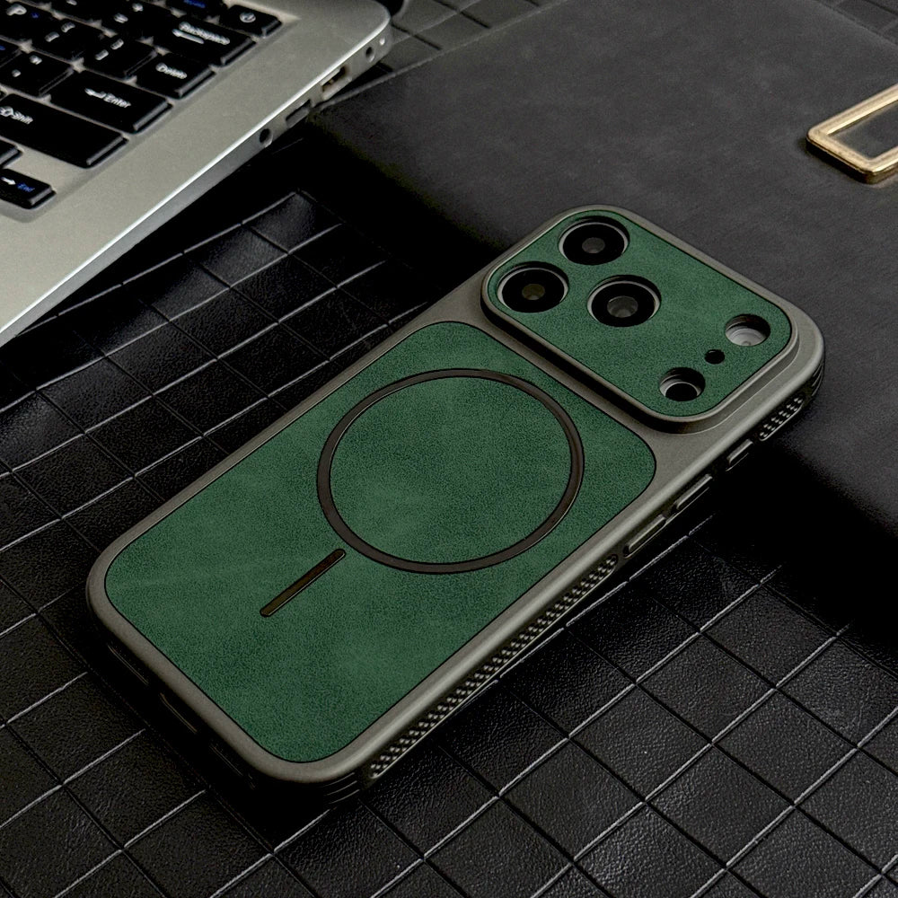 Luxury Faux Leather Case For iPhone 17 16 15 14 13 Pro Max 17Pro ProMax For Magsafe  Wireless Charge Heat Dissipation Full Cover