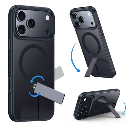 360 Hidden Metal Stand Magnetic Case for Magsafe IPhone Air 17 16 15 14 13 12 Pro Max Plus 17Pro IPhone17 Mag Safe Phone Cover