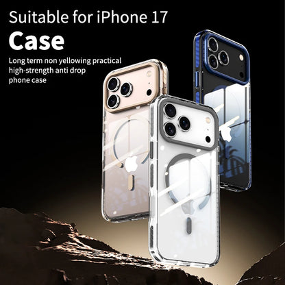 Luxury PE Striped Border Cover For Magsafe Magnetic Wireless Charge Clear Phone Case For iPhone 17 Air 16 E 15 14 13 12 Pro Max