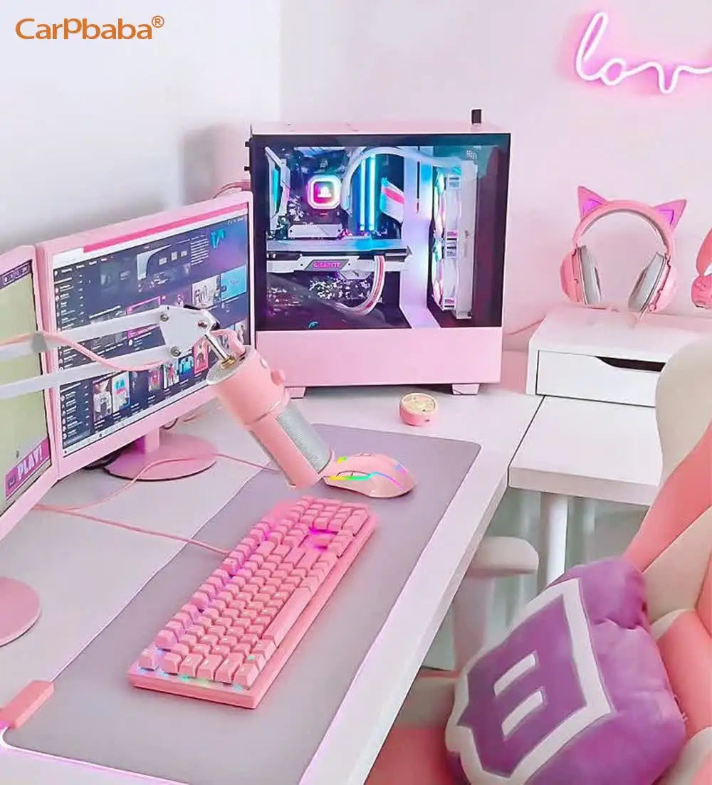 RGB Gaming Mouse Pink Cute Mouse 6400 DPI Wired Optical Mouse with Cool Lighting Mice for Home Office Notebook PC