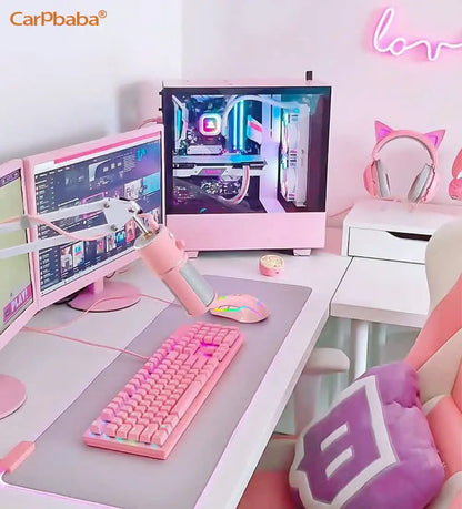 RGB Gaming Mouse Pink Cute Mouse 6400 DPI Wired Optical Mouse with Cool Lighting Mice for Home Office Notebook PC