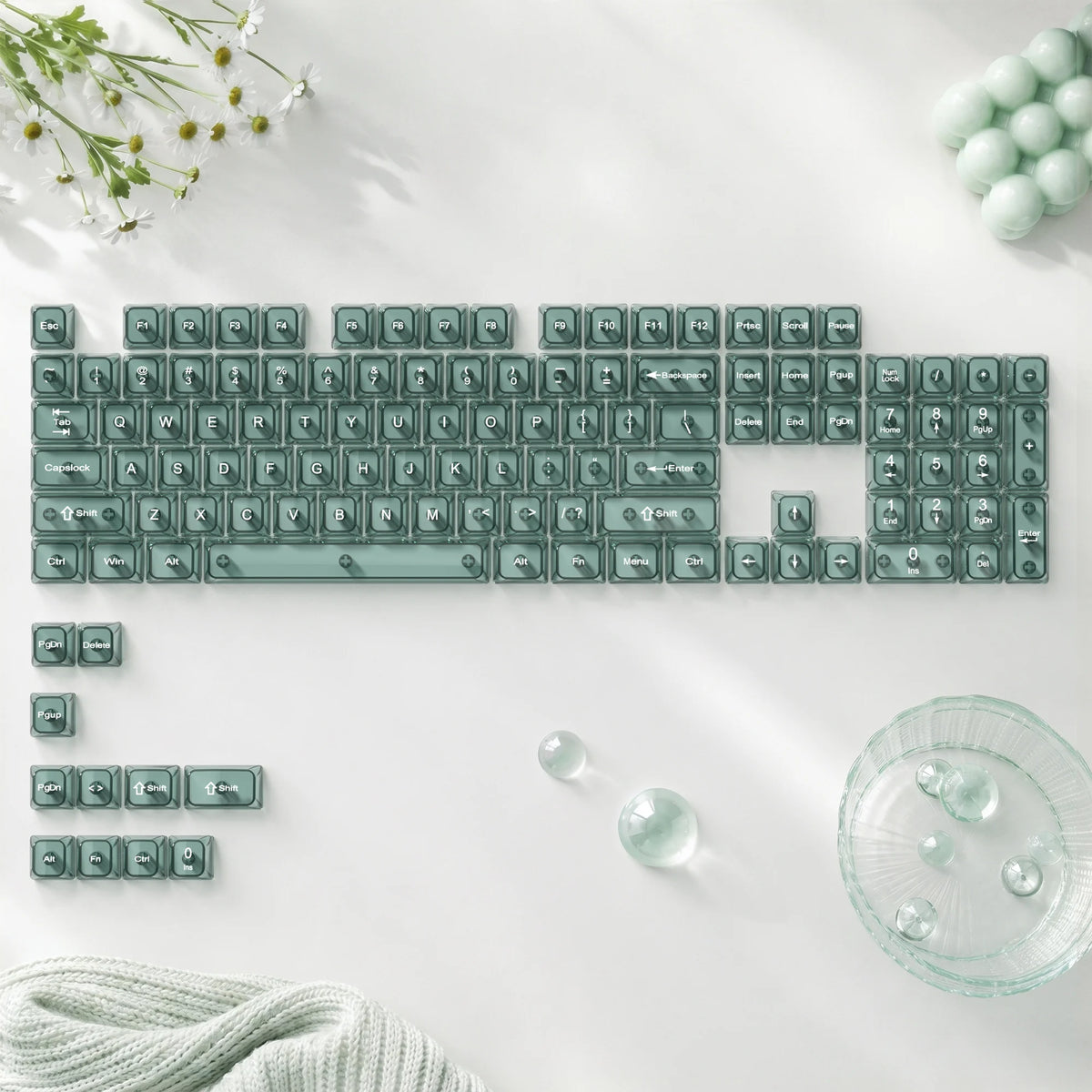 115 Keys Black Transparent Clear Keycaps Crystal Ceramic PC Keycap RGB Shine Through Key Cap MDA Profile for MX Switch Keyboard