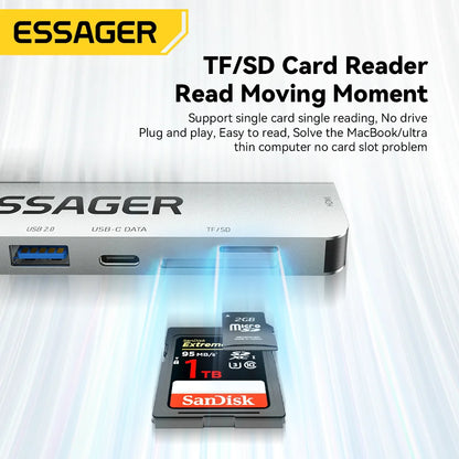 Essager 7 In 1 USB C Hub PD60W Fast Charging Splitter HDMI-Compatible High Speed Splitter 5Gbps for PC USB 3.2 Gen1 2.0 Ports