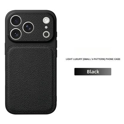 Solid Color Lychee Grain Leather Phone Case, Anti-Scratch & Shockproof Protective Cover for iPhone 17 Pro Max  16 15 14 13 Air