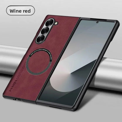 Luxury Ultrathin Sheepskin Leather Slim Phone Case for Samsung Galaxy Z Fold 8 Ultra 7 6 5 4 3 Magnetic Charge Shockproof Cover