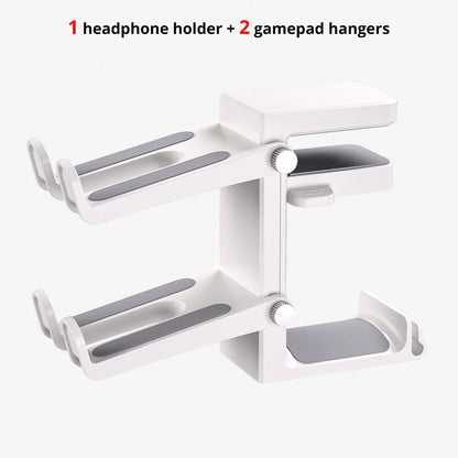 2-in-1 Controller Headphone Stand for Desk 2 Gamepad Hangers 360° Rotating Headset Holder Adjustable Clamp-on Under Desk Hook