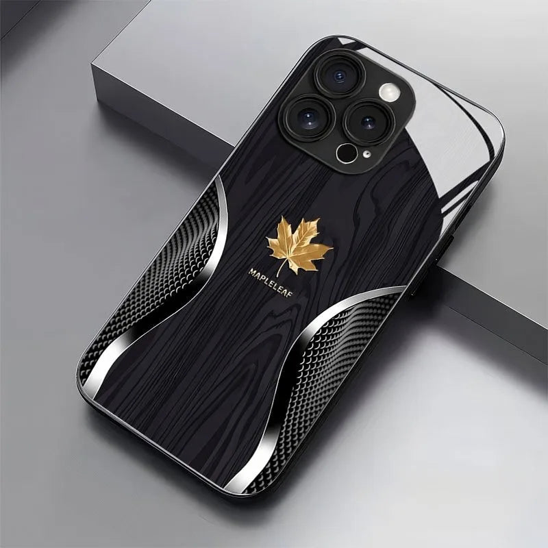 HOT Luxury Maple Leaf Wood Grain Curve Glass Phone Case for Samsung A07 A26 A36 A56 A16 A06 A55 A15 A04 A34 A54 A24 A05 4G 5G