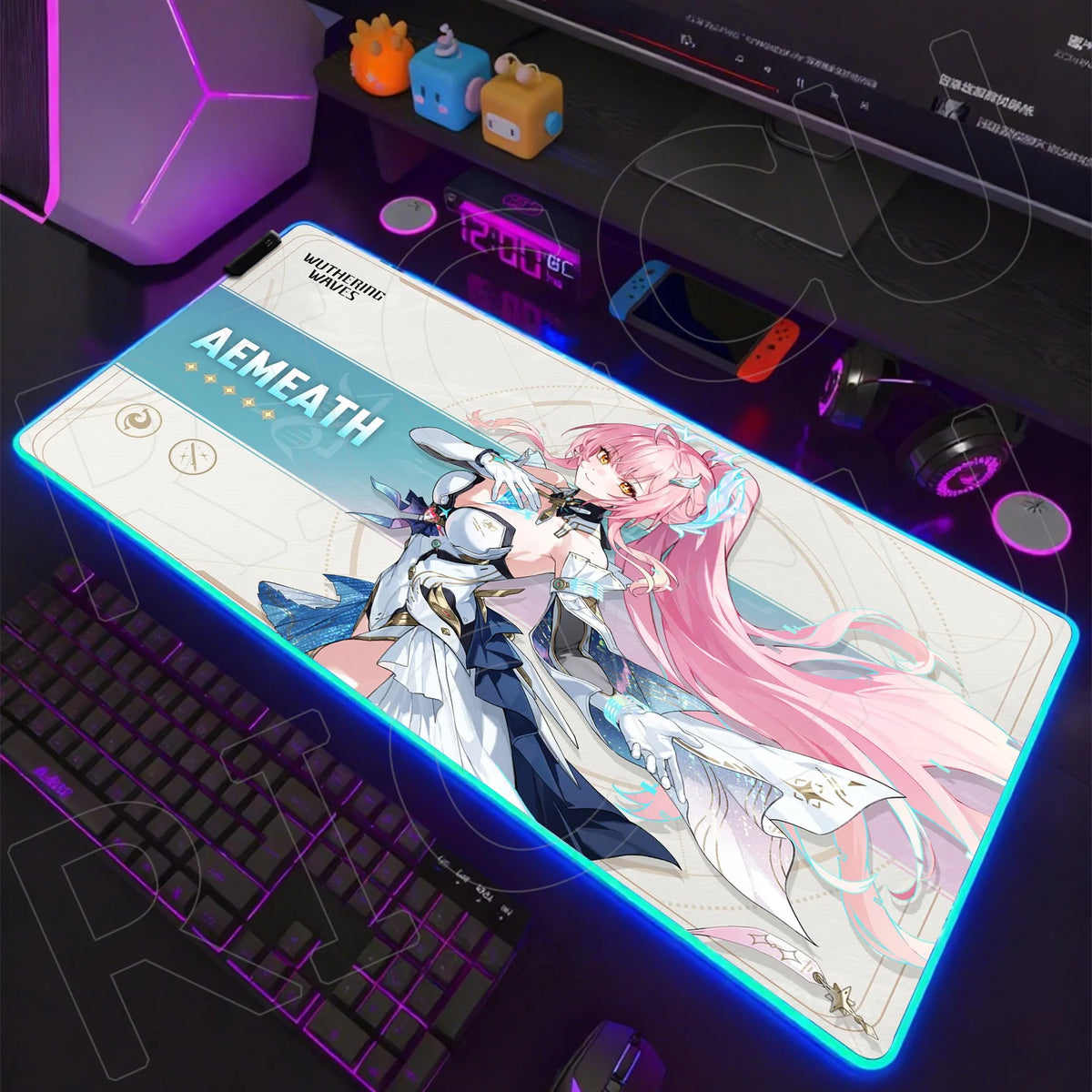 RGB HD XXL Mousepad Game Wuthering Waves Aemeath Mouse Pad Rug Desk Mat Computer Gaming PC Accessories Rubber Keyboard LED Mats