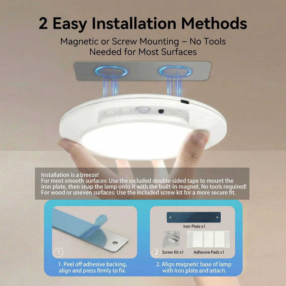 Motion Sensor Ceiling Light USB Type-C Rechargeable Magnetic Lamp Wireless Wall Lamp Remote LED Night Light For Kitchen Coatroom