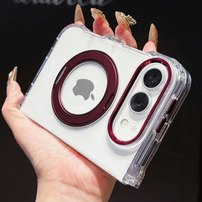 Luxury Kickstand Bracket Magnetic Phone Case For iPhone Duo 18 Fold for Magsafe 360 Rotating Metal Ring Holder Stand Cover