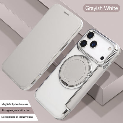 360 Rotating Bracket Magnetic Leather Case for IPhone 17 Pro Max 16 Plus 15 14 Shockproof Comfortable Grip RFID Bag Book Cover