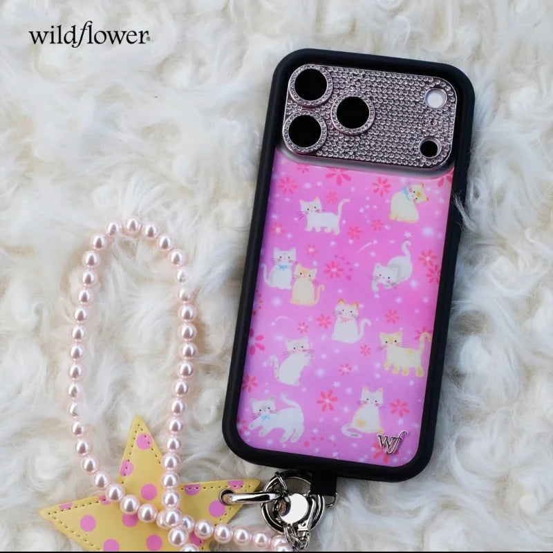 Wildflower Cute Cat Claire Drake Phone Case for iPhone 11 16 15 14 13 12 17 Pro Max Plus Air 17ProMax Ins Pink Kitten Cover