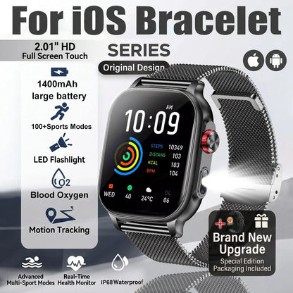 1400mAh Military Grade Smart Watch 200 Days Battery Life 5ATM Waterproof Bluetooth Call Alert LED Flashlight Sports Watches Men