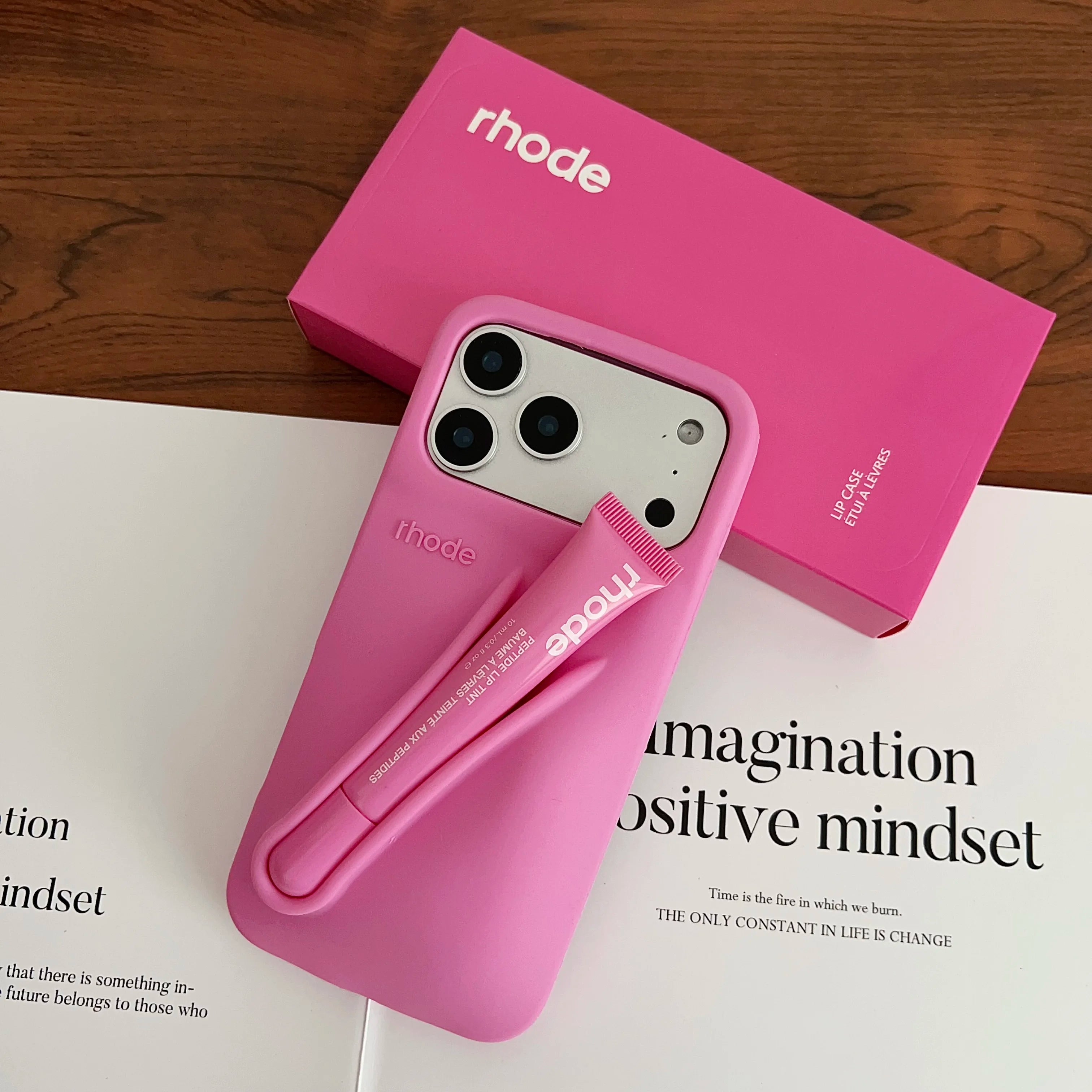 With Box Lipstick Rhod Phone Case for iPhone 16 17 Air 15 14 13 12 11 Pro Max Plus Makeup Lip Gloss Holder Silicone Back Cover