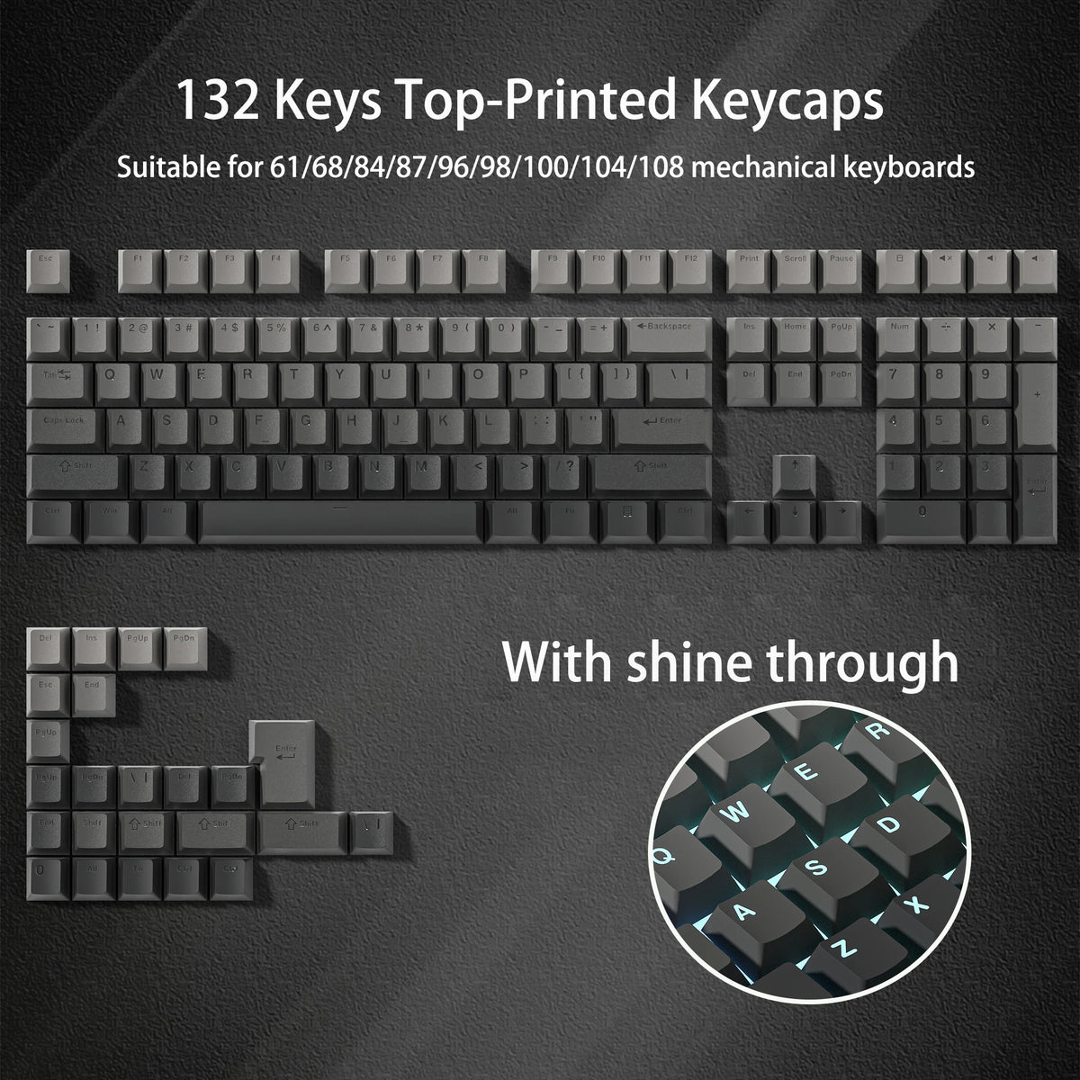 140 Keys White Grey PBT Keycap RGB Shine Through Double Shot Keycaps Cherry Profile for MX Switches  Mechanical Gaming Keyboard