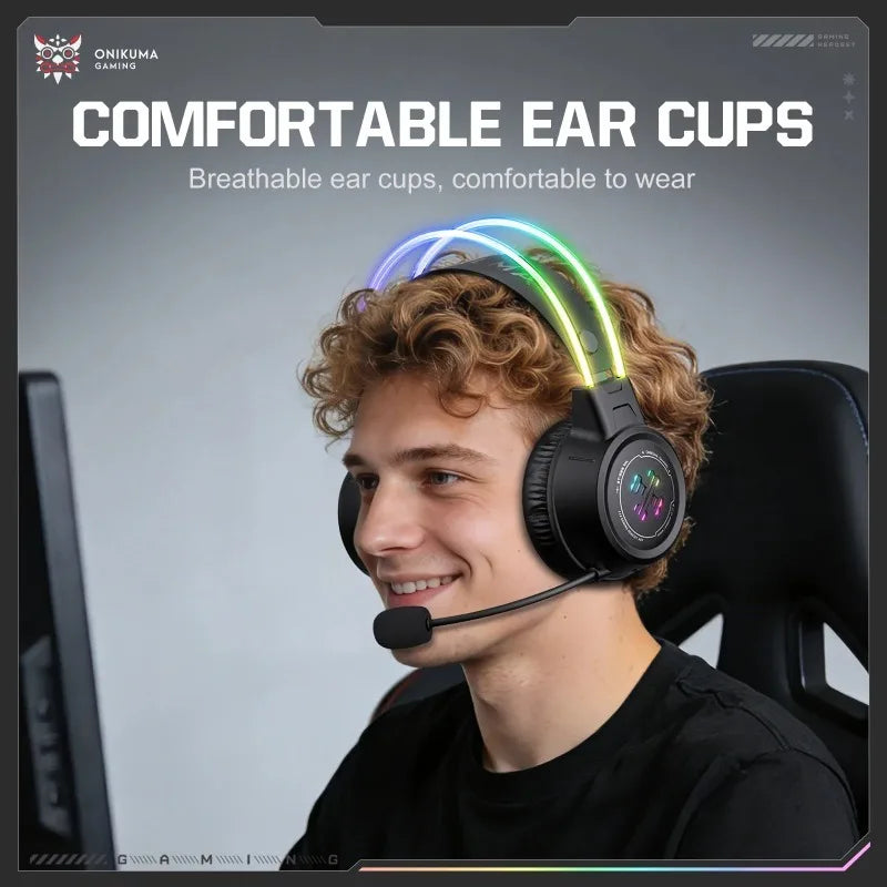 ONIKUMA GT889 Wireless Gaming Headset Tri Mode Bluetooth 5.4 RGB Low Latency 60H Battery HD Headphones With Microphone For PC