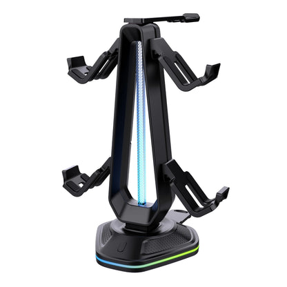 Gaming Headphones & Controller Storage Stand with Light Modes,2 USB Charging Ports ,Controller Holder for Desk