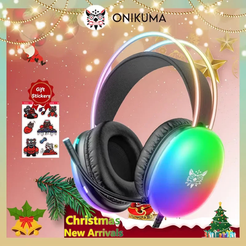 ONIKUMA X25 Gaming Headset New FULL Dynamic RGB Light Wired Headphones With Mic Noise Cancellation For PC PS5 XBOX
