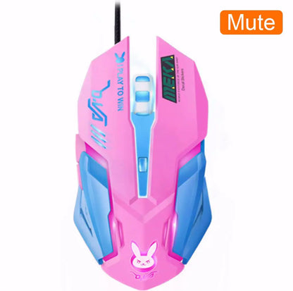 OW DVA Pink Game Office Mouse Girls Light-emitting Competition Chicken Cute Wired Mouse for PC Laptop CF Overwatch