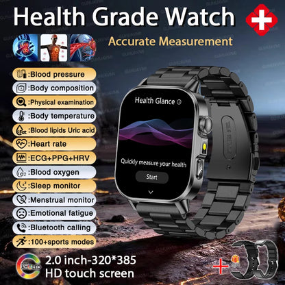 2026 Fit 3 New Health AI Nursing SmartWatch Men ECG+PPG Blood Lipid Uric Acid Health Analysis Clock Bluetooth Call Watch For IOS