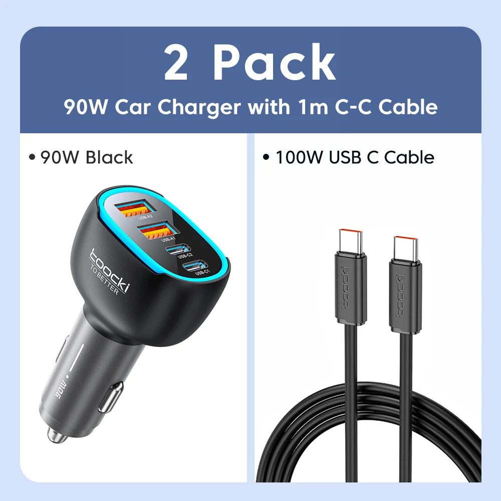 Toocki 120W Mini Car Charger Qi2.2 45W Max USB C PD PPS QC Fast Charging LED Light Zinc Alloy Phone Charger for iPhone17 Samsung