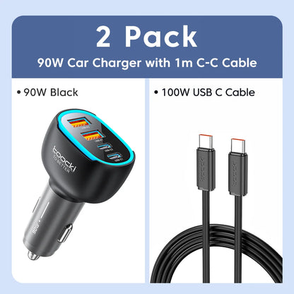 Toocki 120W Mini Car Charger Qi2.2 45W Max USB C PD PPS QC Fast Charging LED Light Zinc Alloy Phone Charger for iPhone17 Samsung