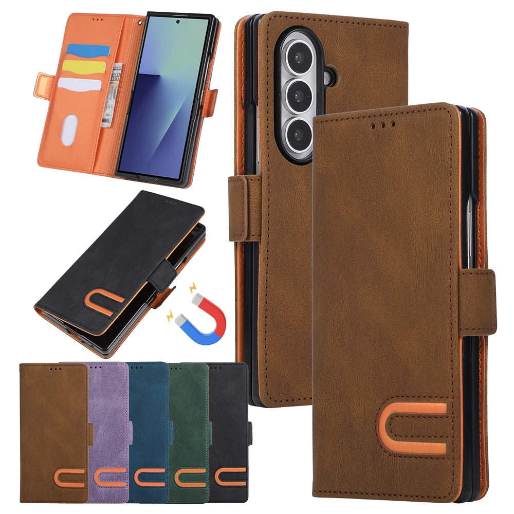 Retro Leather Flip Wallet Case for Samsung Galaxy Z Fold 8 Ultra 7 6 5 4 3 Fold8 Fold7 Fold6 Fold5 Card Holder Stand Phone Cover