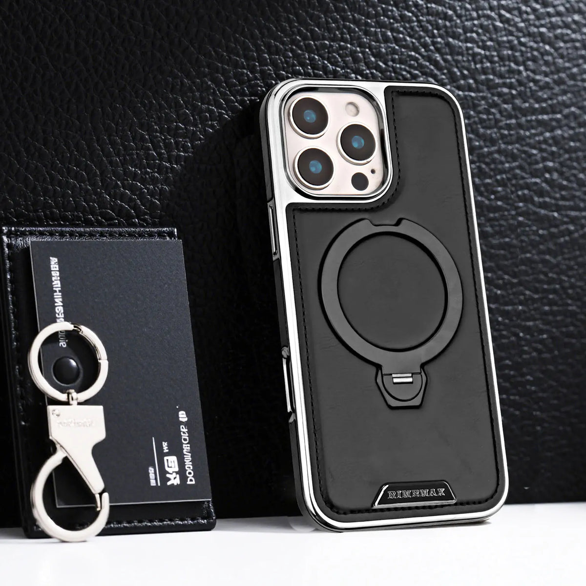 360 Rotating Bracket Luxury Magnetic Stand Ring Leather Case For iPhone 16 Pro Max 15 14 13 12 Magsafe Wireless Charging Cover