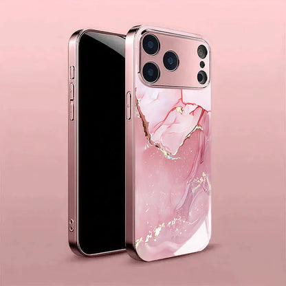 Pink Gold Foil Marble Pattern Tempered Glass Phone Case for iPhone 16 17 Pro Max 15 14 Plus 13 12 11 Pro Max 16E 17 Air Cover