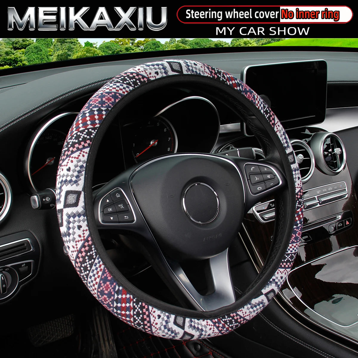 38CM Ethnic Bohemian Style Fabric Car Steering Wheel Cover All-Season Use No Inner Ring Automotive Decoration Accessory