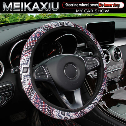 38CM Ethnic Bohemian Style Fabric Car Steering Wheel Cover All-Season Use No Inner Ring Automotive Decoration Accessory