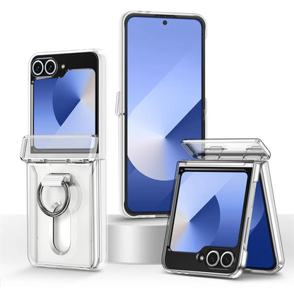 Luxury Wallet Clip Flip Slot Card Phone Case for Samsung Z Flip 8 7 6 5 5G Flip6 ZFlip5 ZFlip6 Finger Ring Shockproof PC Covers