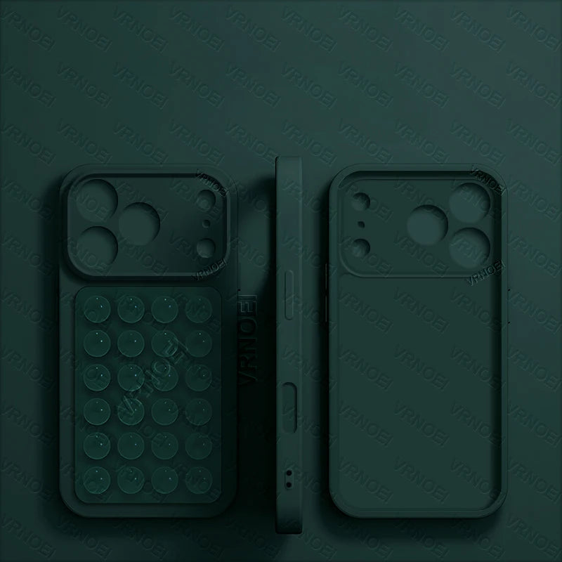 Fashion 2IN1 Suction Cup Bracket Lens Protection Phone Cases For iPhone 17 16 13 11 14 15 12 17 Pro Max Case Phone Accessories